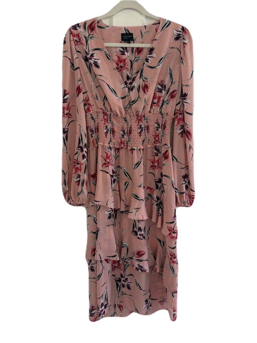 free press Pink Floral Smocked Waist Maxi Dress